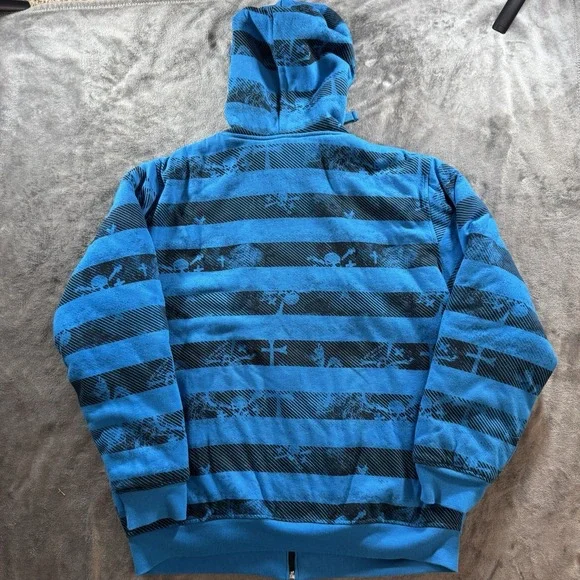Vintage Y2K MMA Elite Hoodie Size L Blue Sherpa Lined Zip Up Skull Affliction - Picture 7 of 12
